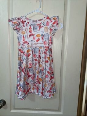 Girls Clover Cottage Nautical Print Dress with Ruffle Sleeves  size 5/6